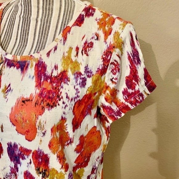 Daisy Fuentes Top Large Cream Orange Purple Gold Abstract Floral Cotton - Picture 7 of 14